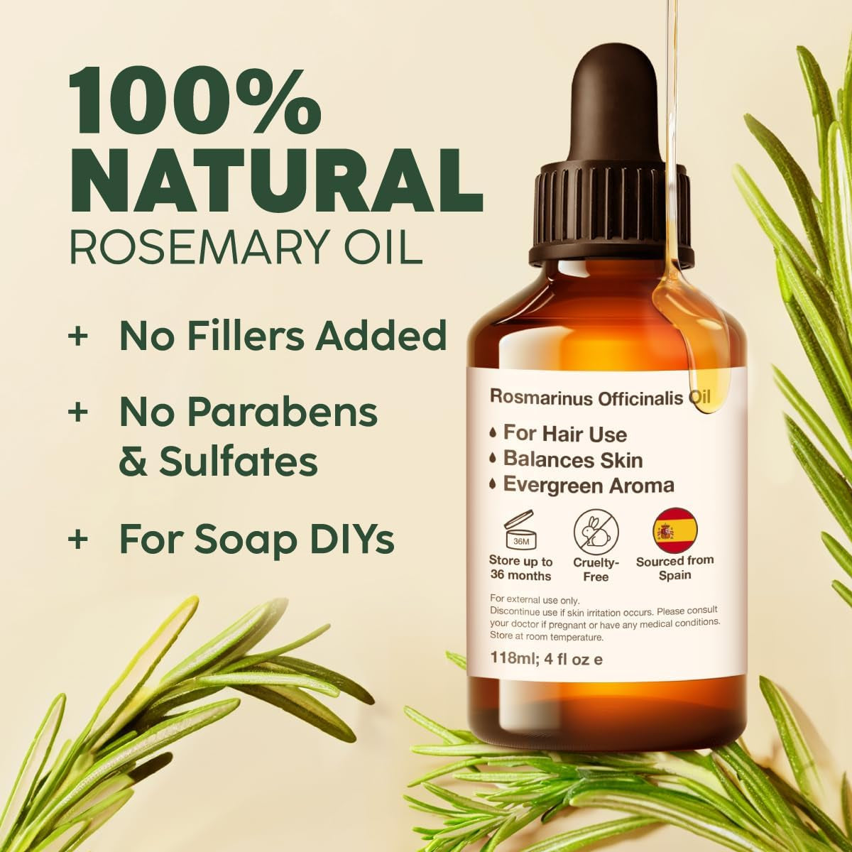 100% Pure & Natural Rosemary Oil for Hair, Skin, Aromatherapy 