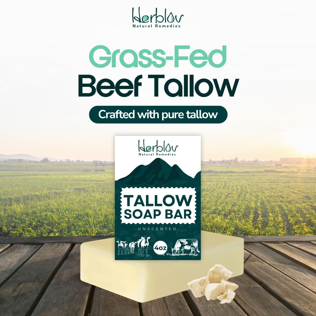 Beef Tallow Soap Bar – All Natural Grass Fed Tallow Soap Unscented – Moisturizing Face & Body Wash Great for Eczema, Dry, Itchy, Sensitive Skin – Handcrafted Bath Soap for Adults & kids