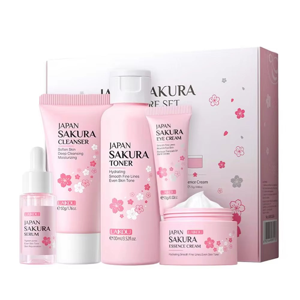 Korean Sakura Facial Cleaner, Face Serum, Gel Moisture, Eye Cream Skin Care Set Women Gift