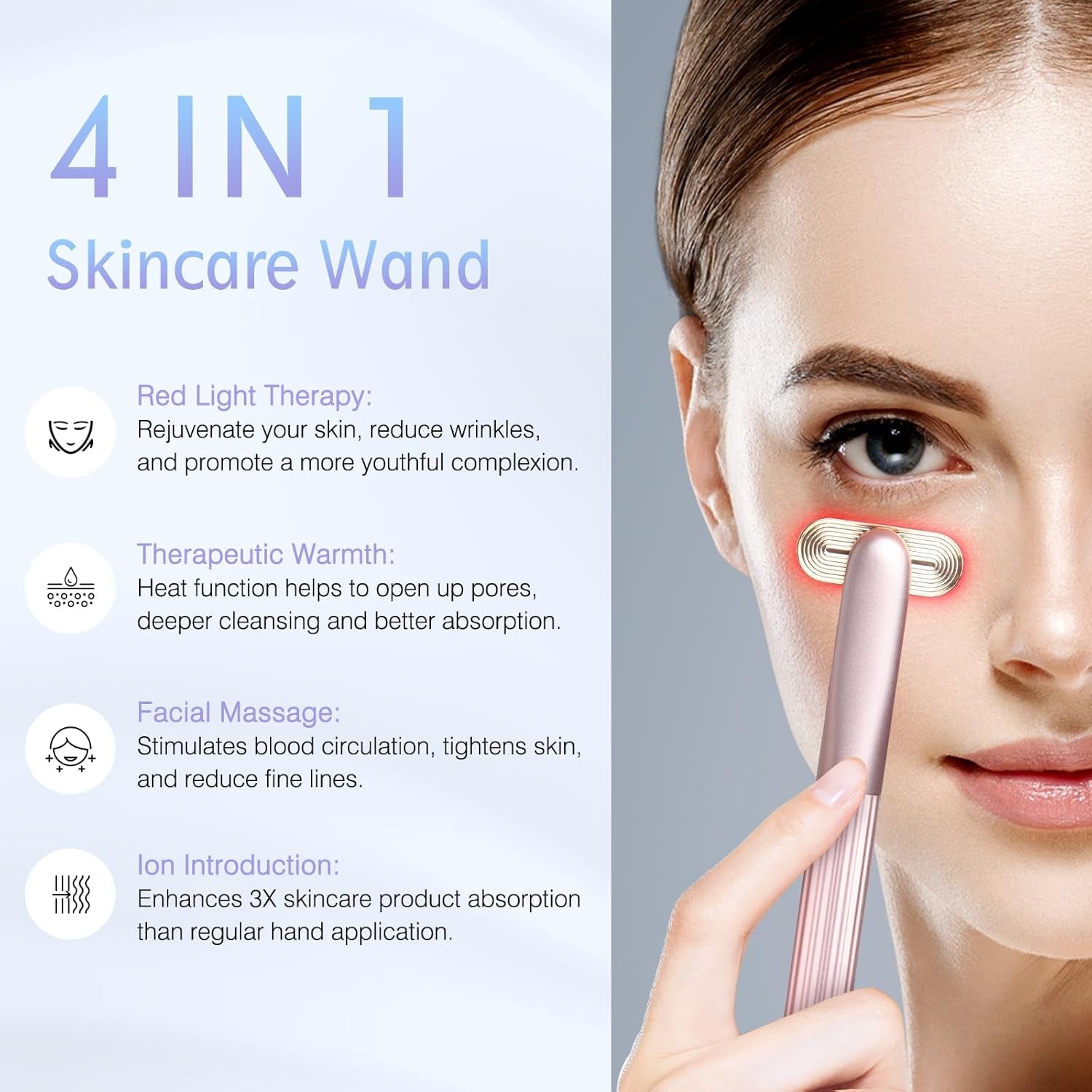 Red Light Therapy for Face, 4 in 1 Facial Wand, Light Therapy Wand