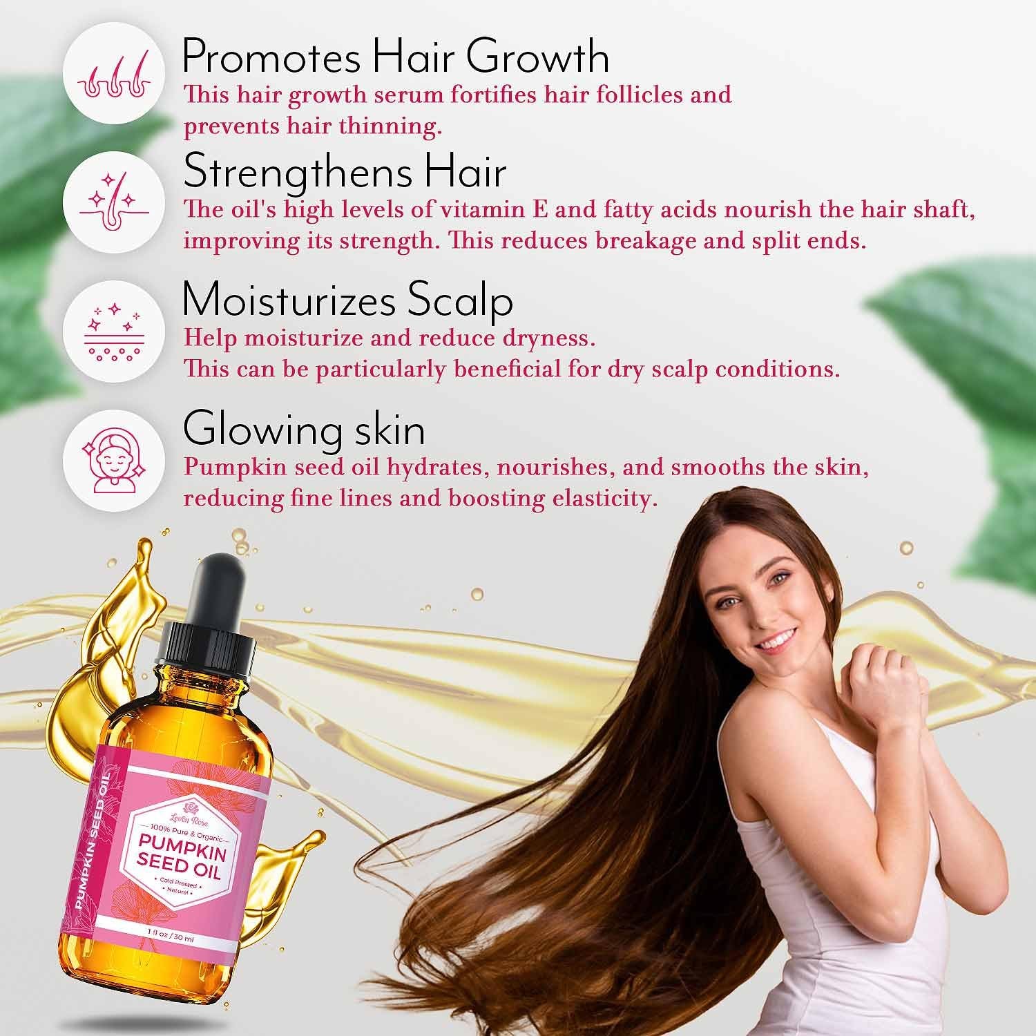 Pumpkin Seed Oil for Hair Growth 100% Pure Pumpkin Seeds Oil for Skin and Nails - Natural Pumpkin Seed Extract for Moisturizing Scalp, Dry and Rough Skin