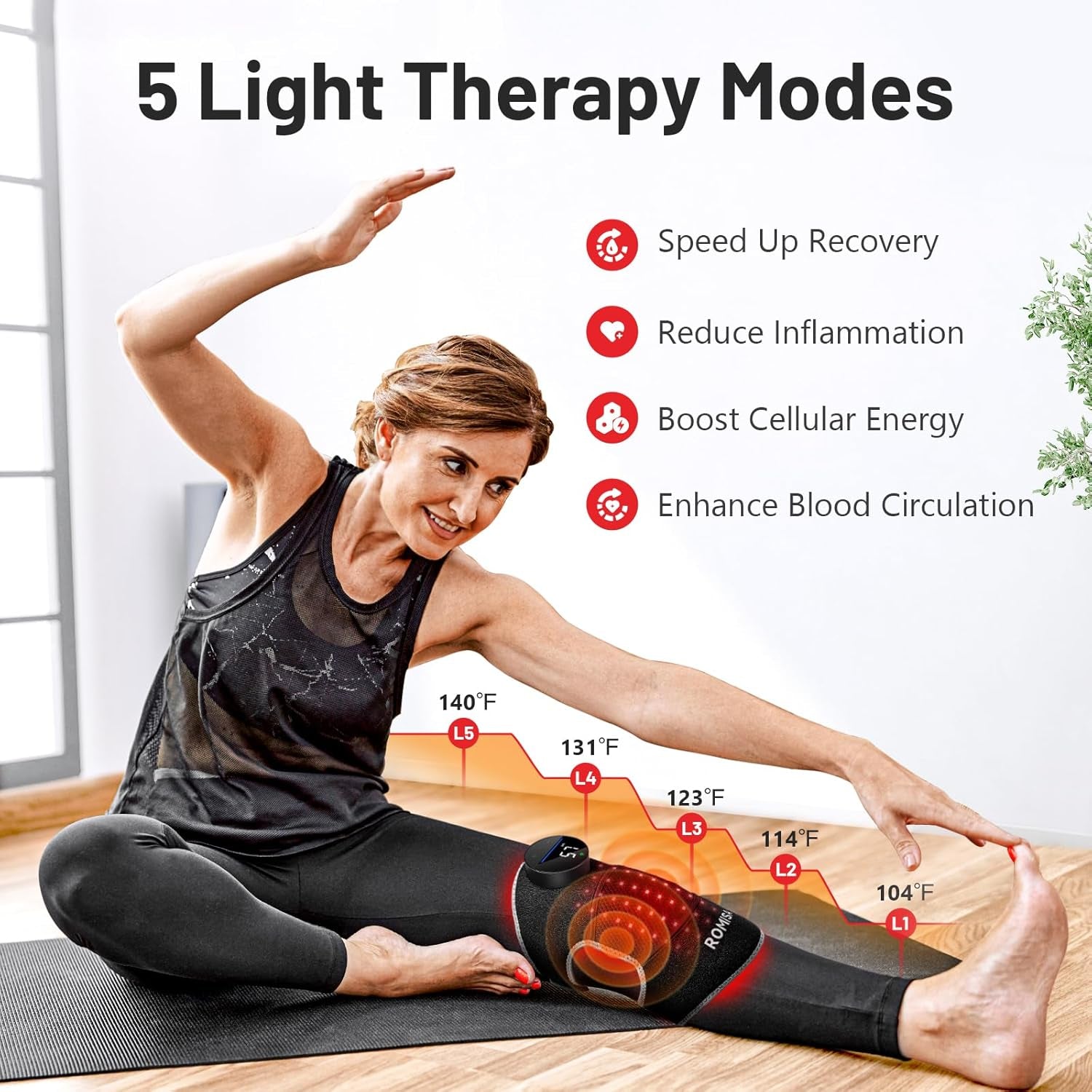Red Light Therapy Knee Brace&Vibration Knee Massage for Pain Relief, Rechargeable Infrared Light Therapy Device for Knee/Elbow/Shoulder Faster Recovery