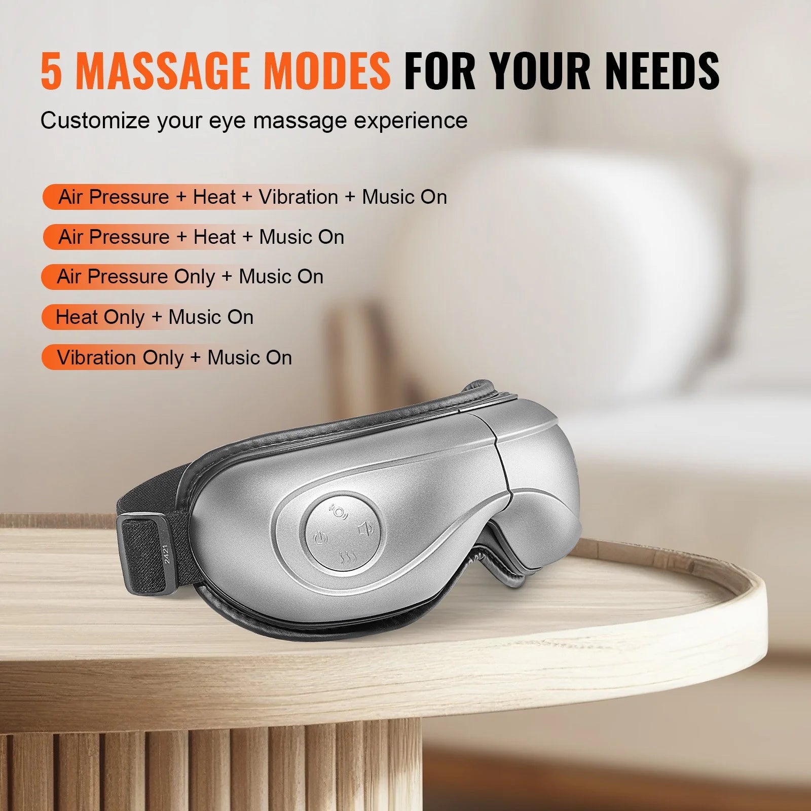 VEVOR Heated Eye Massager Eye Care Device 5 Modes Bluetooth Music 