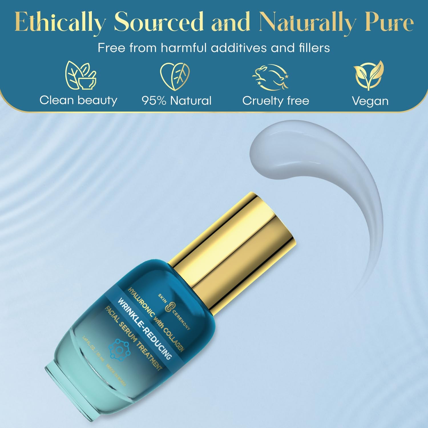 Hyaluronic Acid & Collagen Wrinkle Reducing Serum - Deep Hydration, Plumps & Smooths Skin - Dermatologist Tested, Clean Beauty, Korean Skin Care