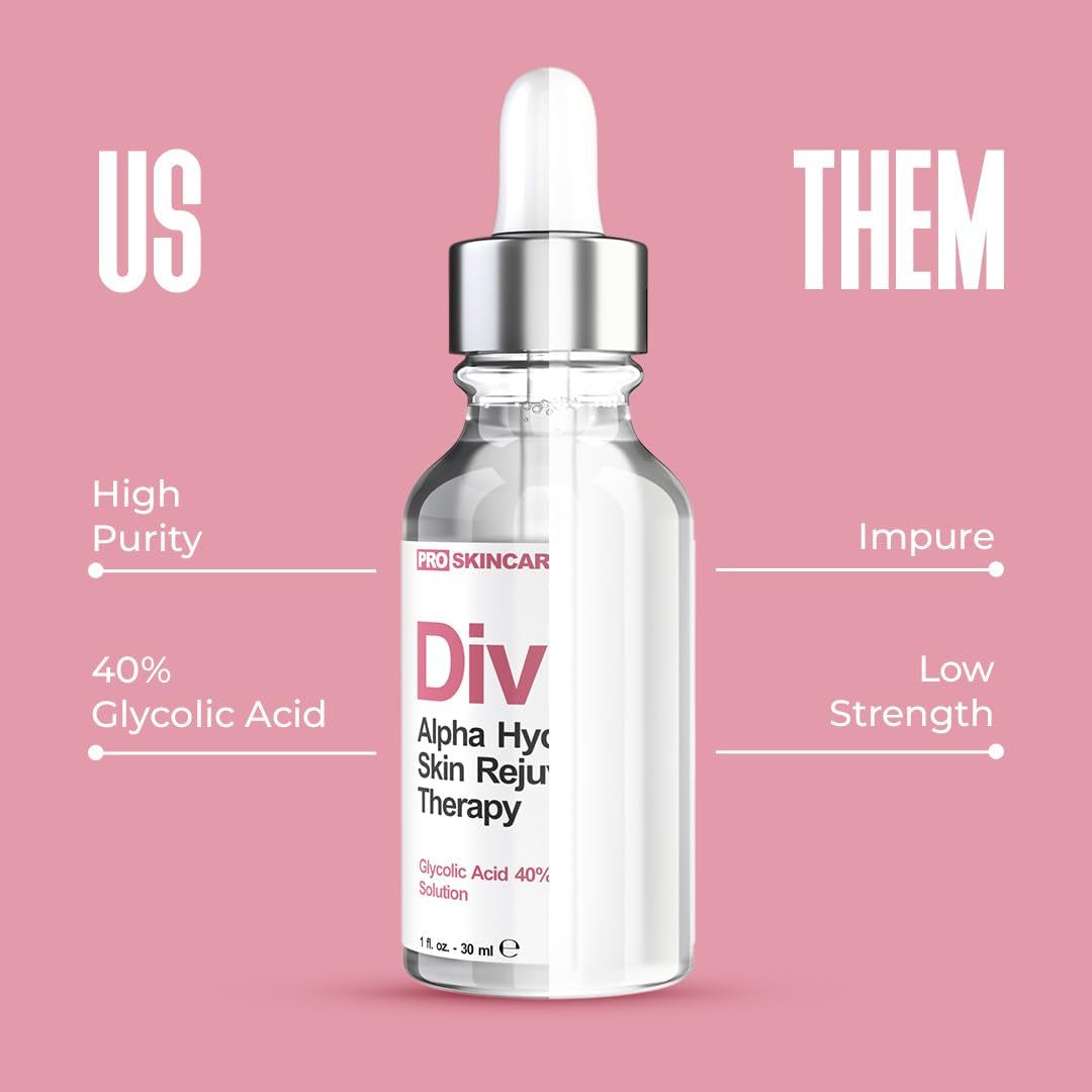 Glycolic Acid Peel 40% Professional Chemical Peel for Acne Scars, Collagen Boost- Alpha Hydroxy Acid