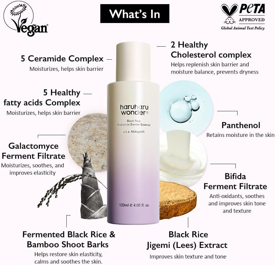 Wonder Black Rice Probiotics Barrier Essence, Essence Toner to Strengthen Skin Barrier with Ceramides, Fermented Ingredients, Milky Essence, Moisturizing, Plumping