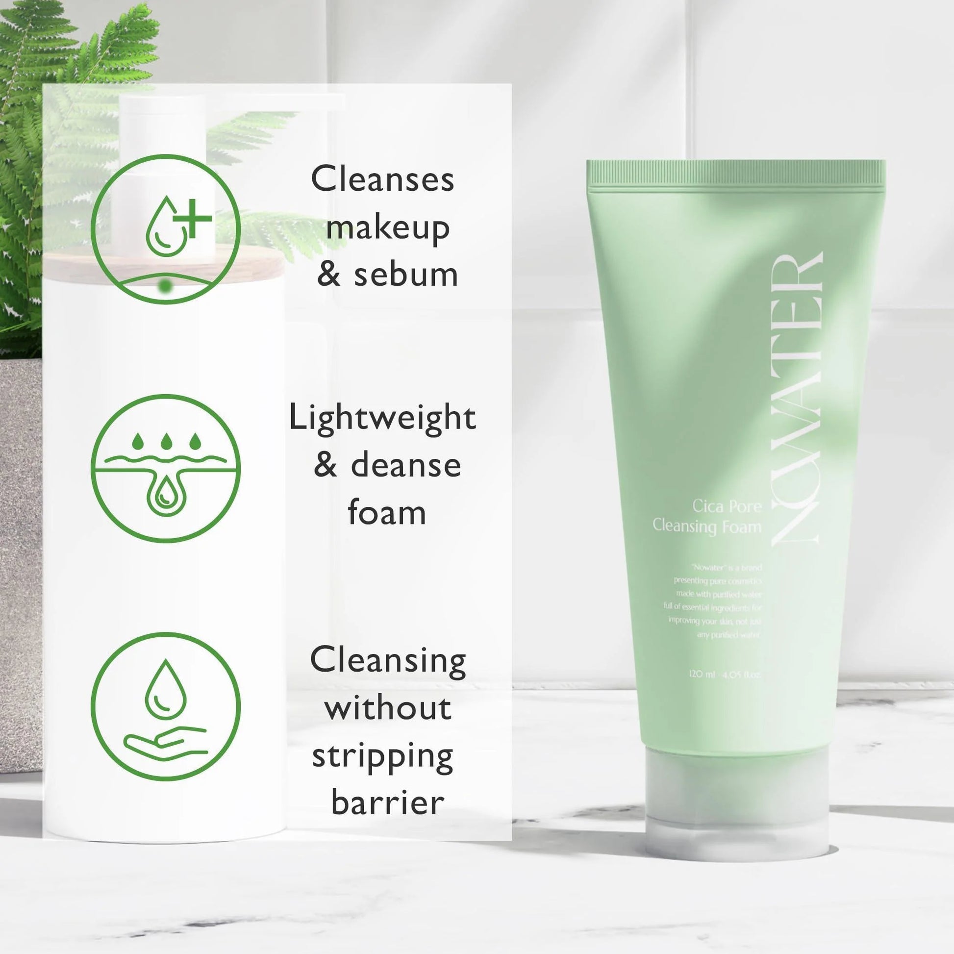 NOWATER Cica Pore Cleansing Foam Sebum Control Hyaluronic Acid Aloe