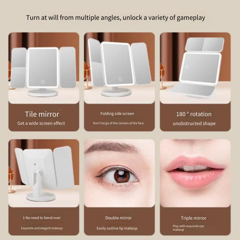 Trifold Makeup LED Lights Mirror 