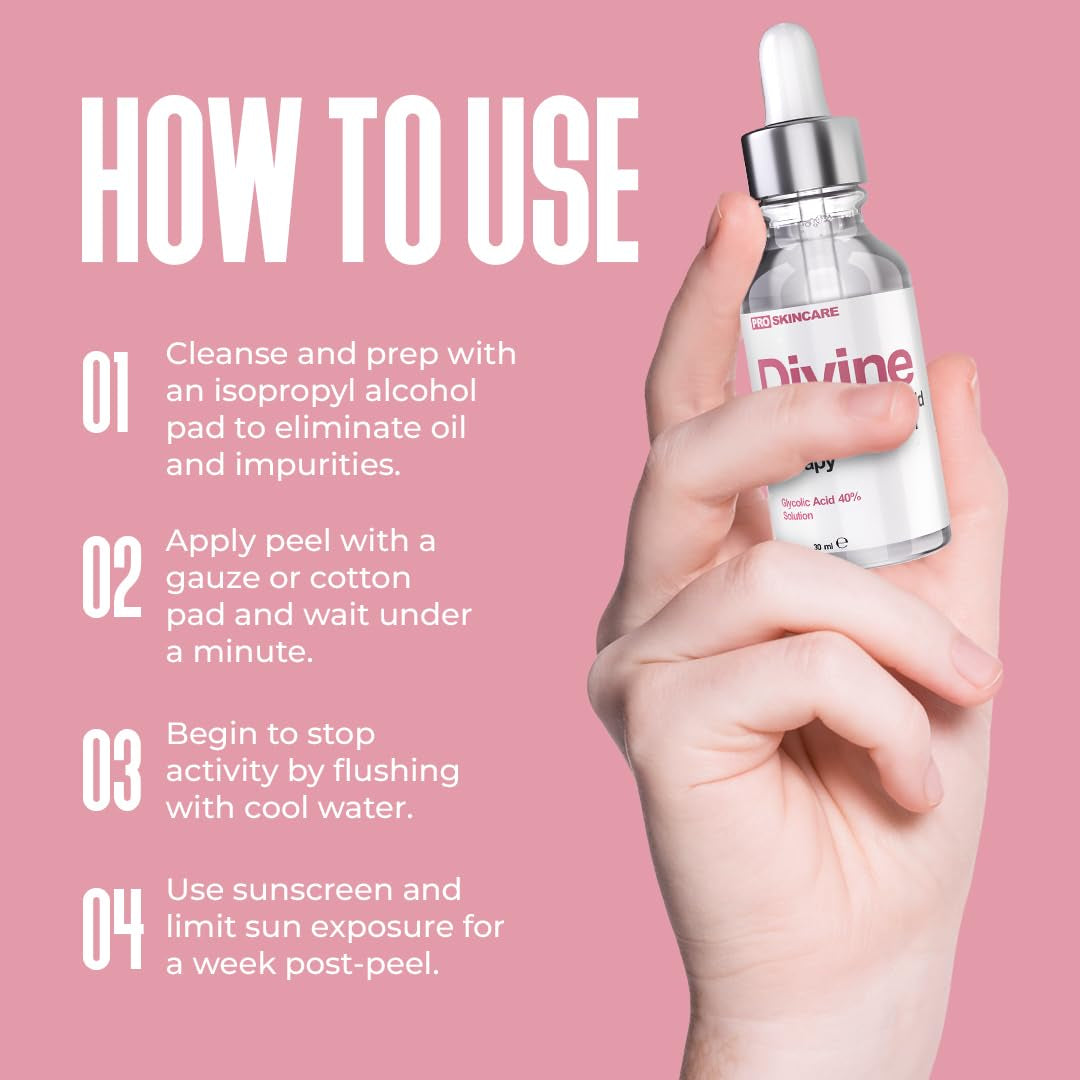 Glycolic Acid Peel 40% Professional Chemical Peel for Acne Scars, Collagen Boost- Alpha Hydroxy Acid