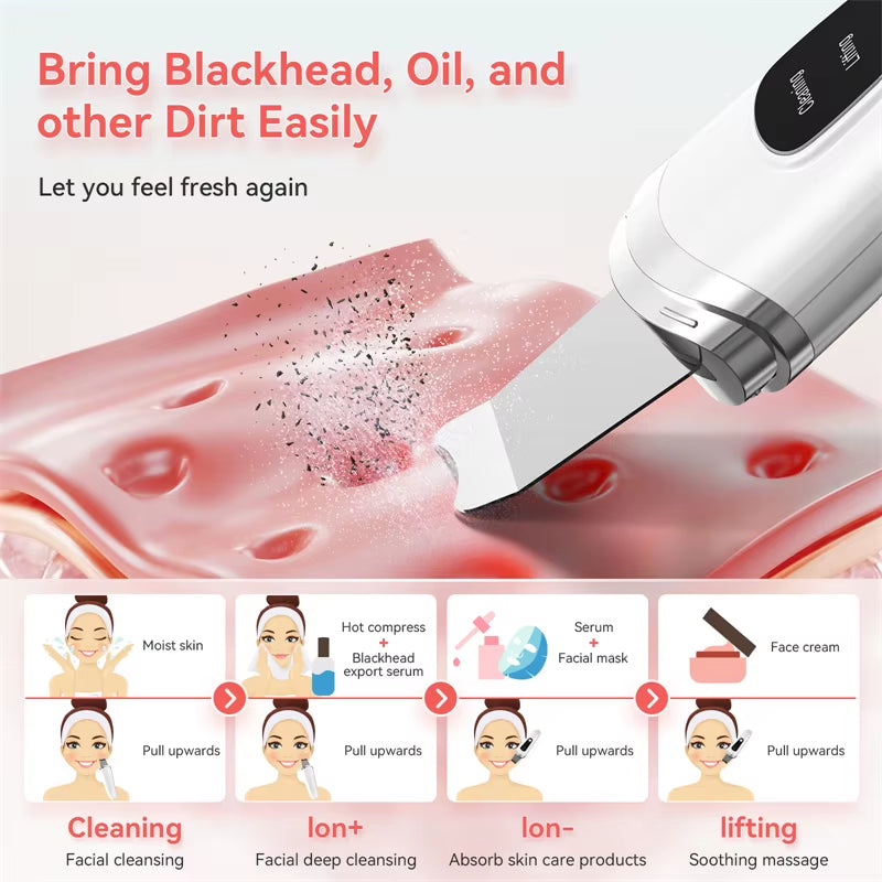 Ultrasonic Skin Scrubber Facial Skin Exfoliator Scraper and Pore Cleaner Facial Deep Cleansing