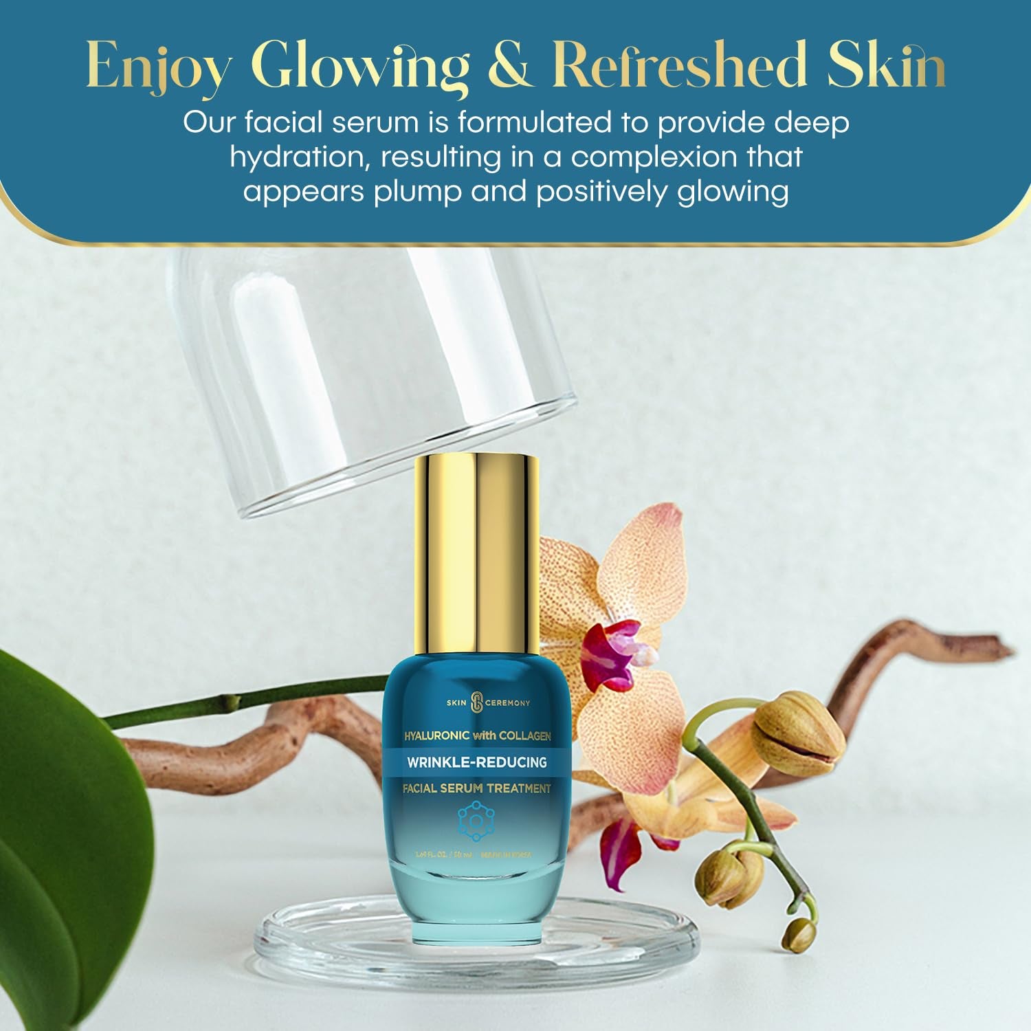Hyaluronic Acid & Collagen Wrinkle Reducing Serum - Deep Hydration, Plumps & Smooths Skin - Dermatologist Tested, Clean Beauty, Korean Skin Care