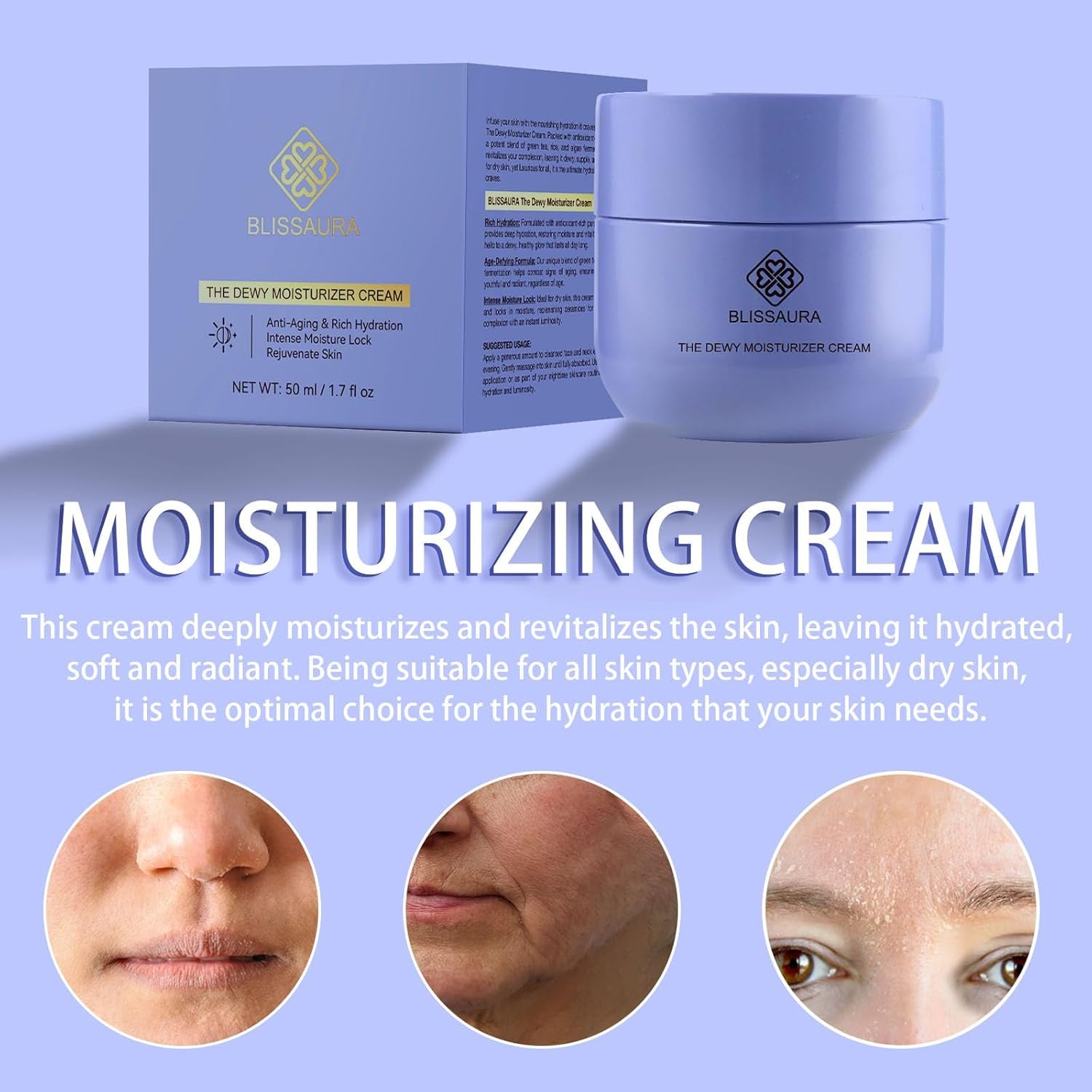 The Dewy Moisturizer Cream Anti-Aging Face Moisturizer Dewy Skin Cream for Women with Purple Rice & Hyaluronic Acid for Radiant, Hydrated Skin