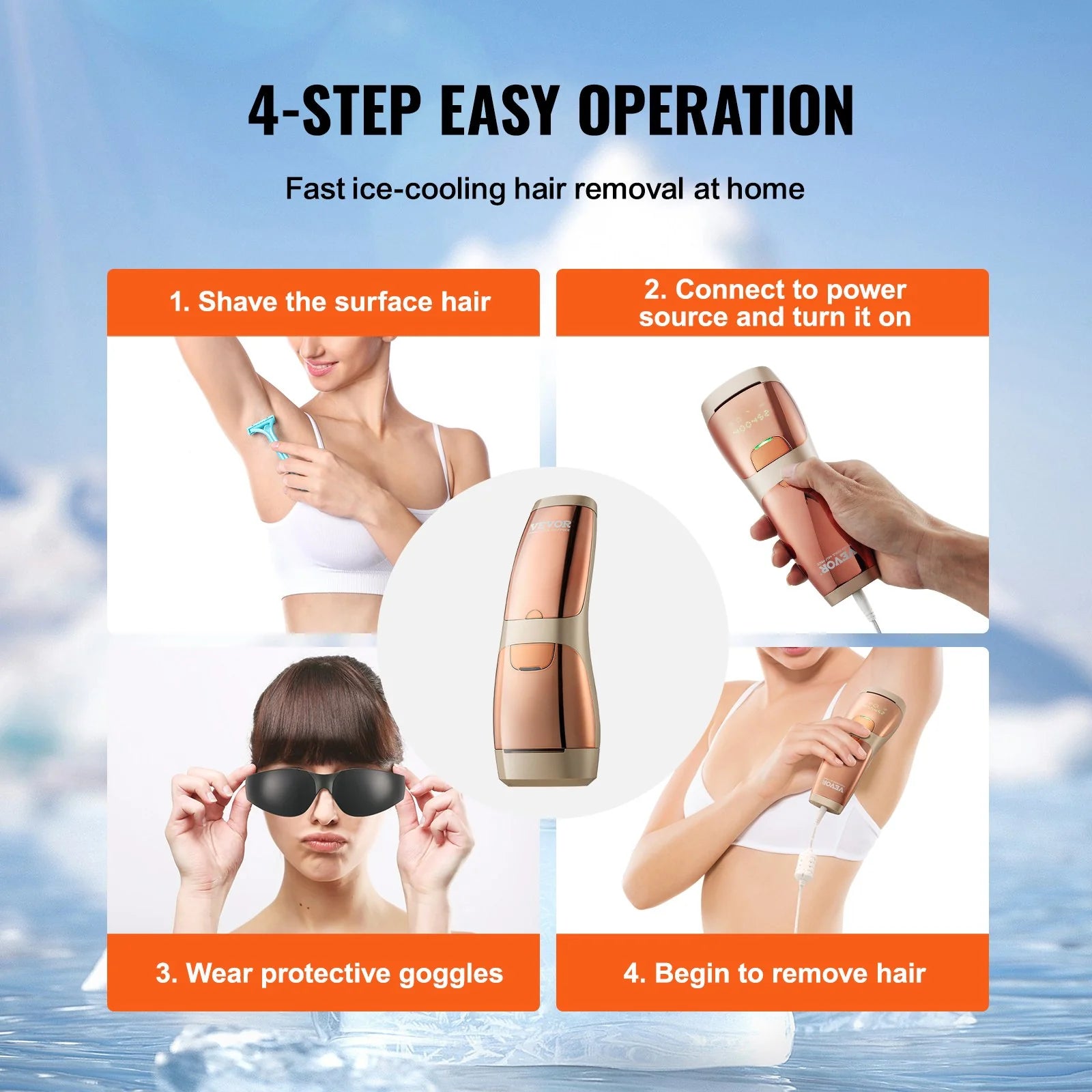 VEVOR IPL Hair Permanent Hair Removal with Sapphire Ice cooling system, painless, 5 levels with manual & auto