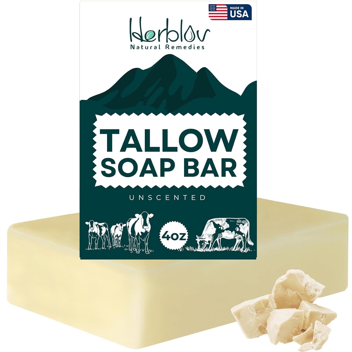 Beef Tallow Soap Bar – All Natural Grass Fed Tallow Soap Unscented – Moisturizing Face & Body Wash Great for Eczema, Dry, Itchy, Sensitive Skin – Handcrafted Bath Soap for Adults & kids