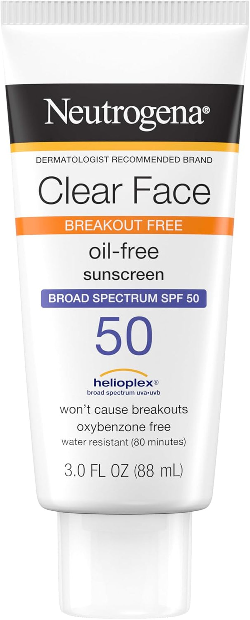 Clear Face Sunscreen Lotion for Acne-Prone Skin, Broad Spectrum SPF 50 Facial Sunscreen for Oily Skin, Oil-, Fragrance- & Oxybenzone-Free Water Resistant Sunscreen