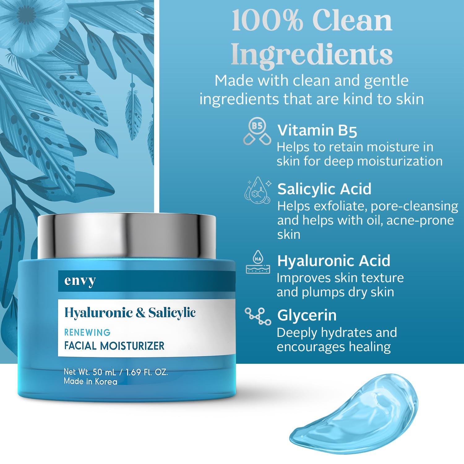 Hyaluronic & Salicylic Acid Face Moisturizer - Dermatologist Tested