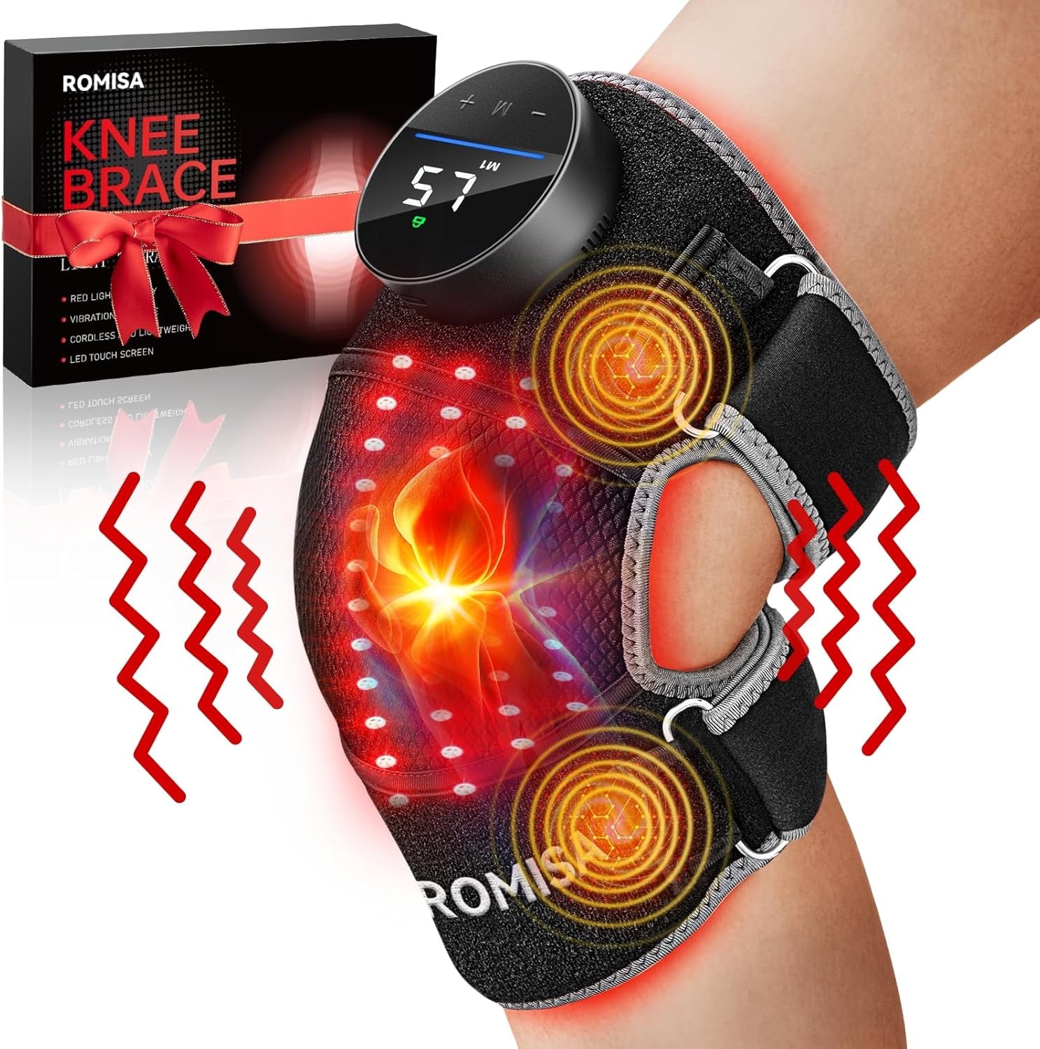 Red Light Therapy Knee Brace&Vibration Knee Massage for Pain Relief, Rechargeable Infrared Light Therapy Device for Knee/Elbow/Shoulder Faster Recovery