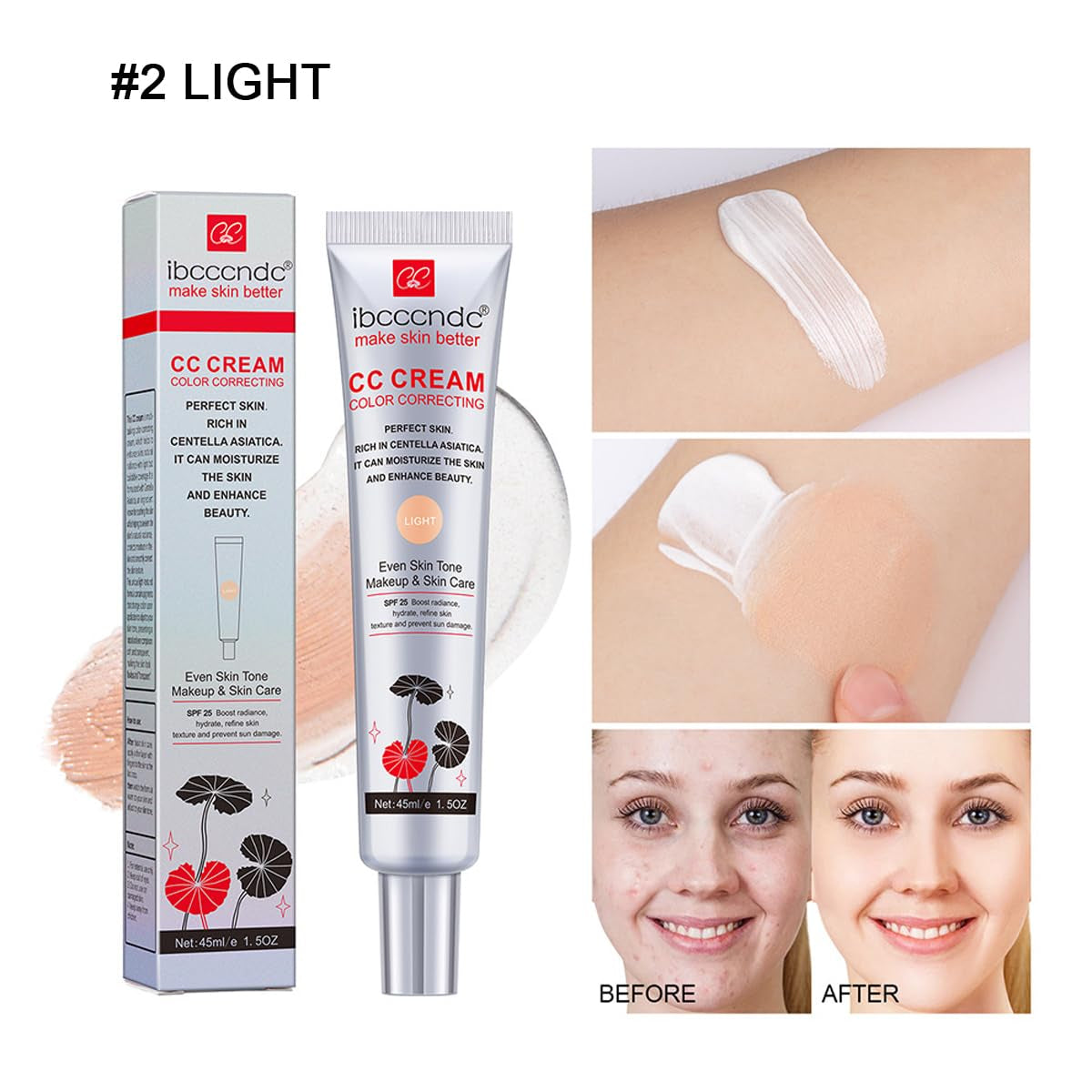 Color Correcting CC Cream with SPF 25,Full-Coverage Foundation,Hydrating Serum,Refine Skin Texture, Avoid Sun Damage 