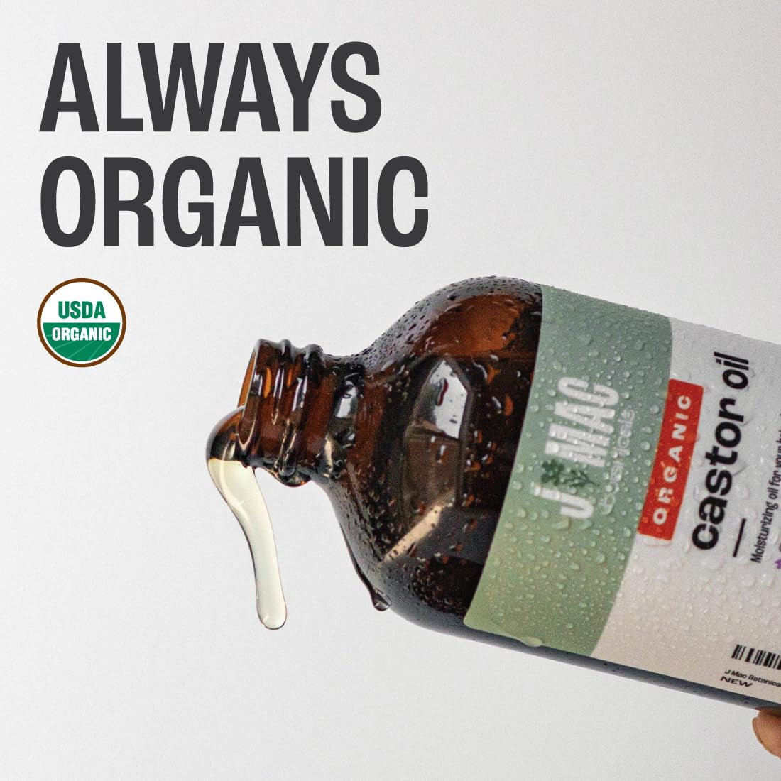 Organic Castor Oil Cold Pressed (Glass Bottle ) Pure Unrefined, Hexane Free for Face, Skin, Eyelashes, Pack Wraps, Pads