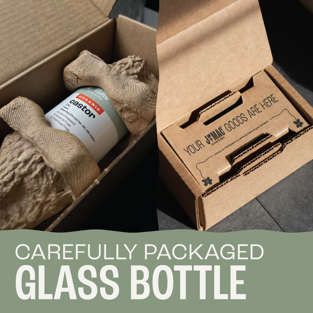 Organic Castor Oil Cold Pressed (Glass Bottle ) Pure Unrefined, Hexane Free for Face, Skin, Eyelashes, Pack Wraps, Pads