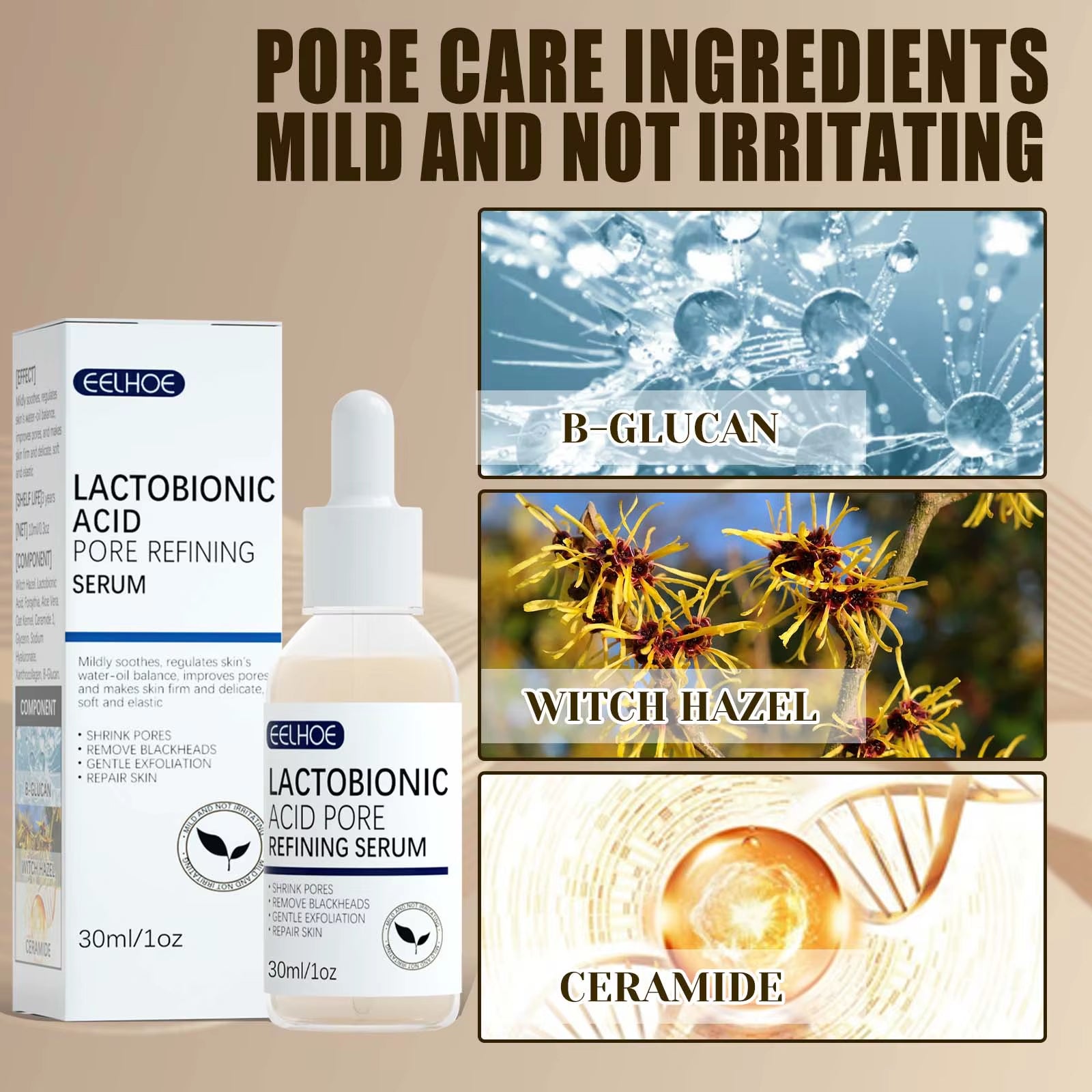 Lactobionic Acid Shrink Pores Serum Moisturizing Remove Blackheads Repair Face Pores Skin Firming Brighten Nourish Face Essence