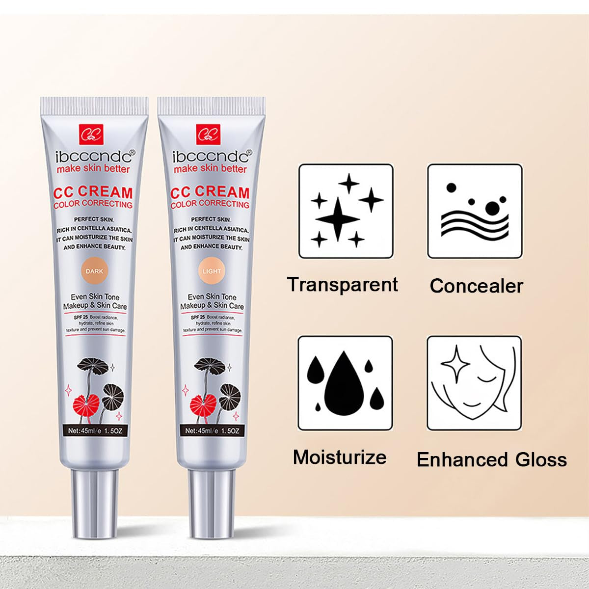 Color Correcting CC Cream with SPF 25,Full-Coverage Foundation,Hydrating Serum,Refine Skin Texture, Avoid Sun Damage 