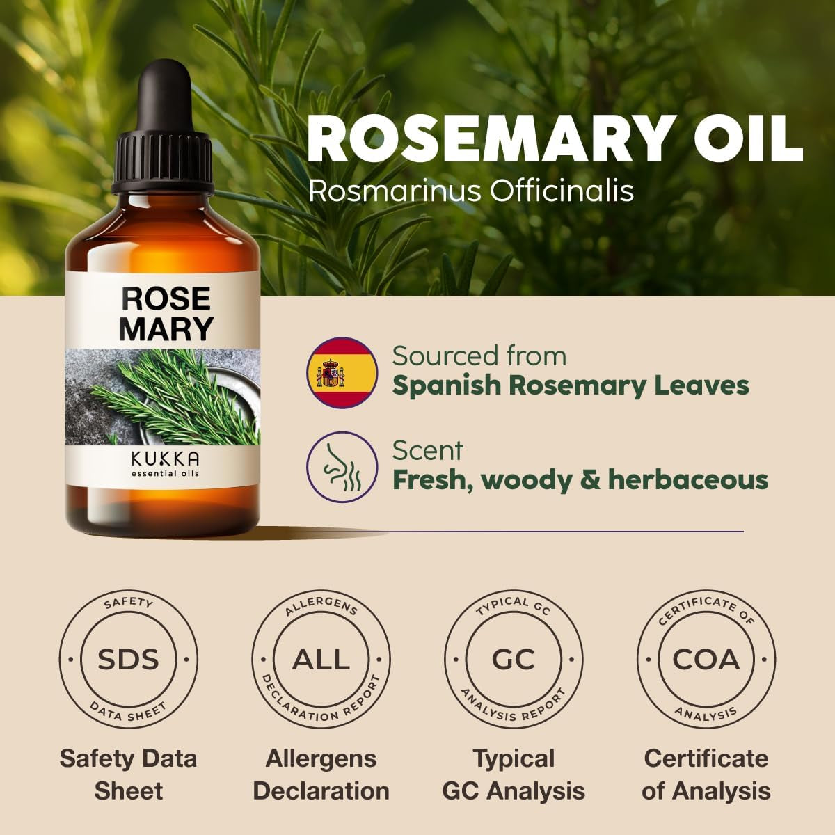 100% Pure & Natural Rosemary Oil for Hair, Skin, Aromatherapy 