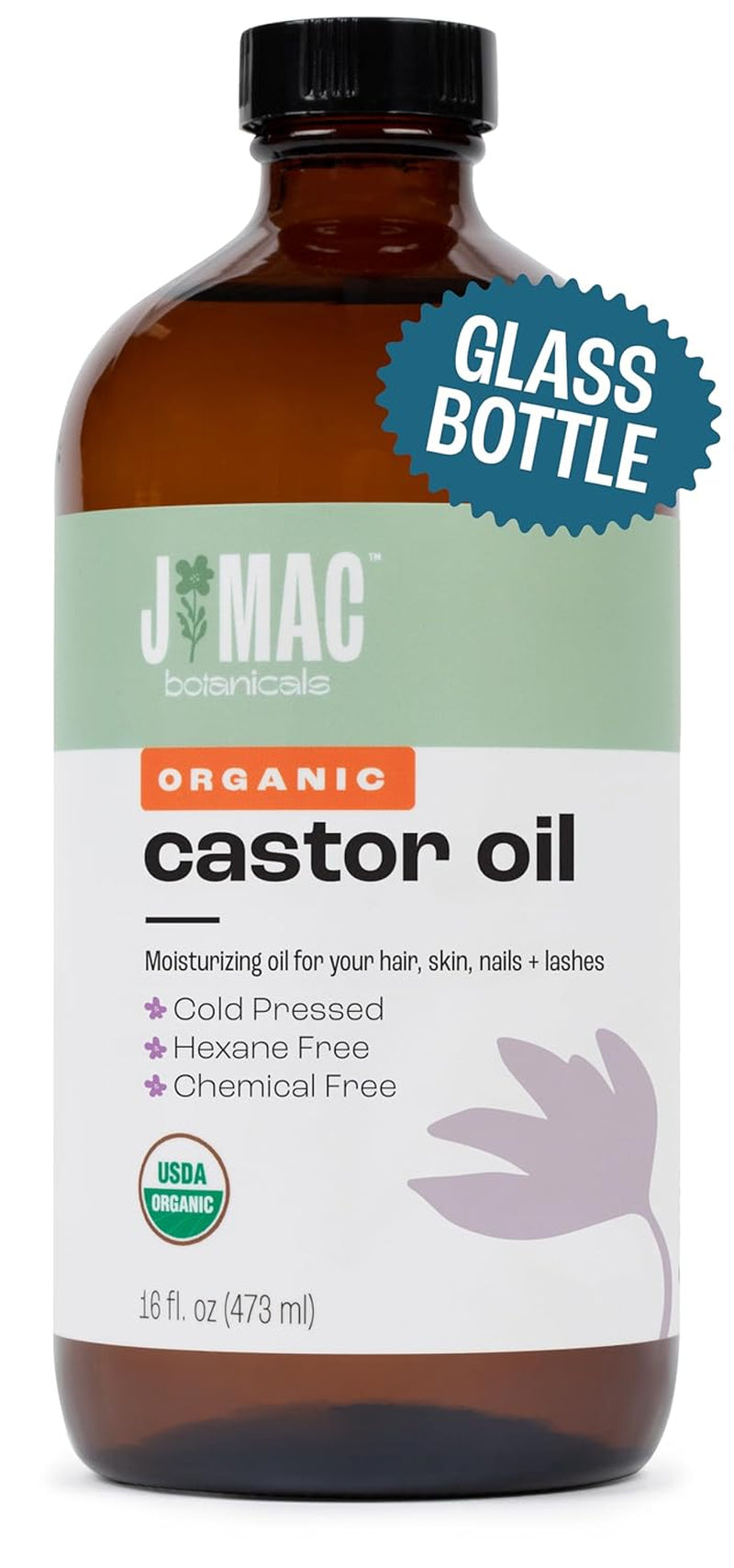 Organic Castor Oil Cold Pressed (Glass Bottle ) Pure Unrefined, Hexane Free for Face, Skin, Eyelashes, Pack Wraps, Pads
