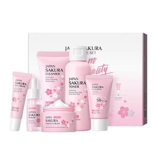 Korean Sakura Facial Cleaner, Face Serum, Gel Moisture, Eye Cream Skin Care Set Women Gift