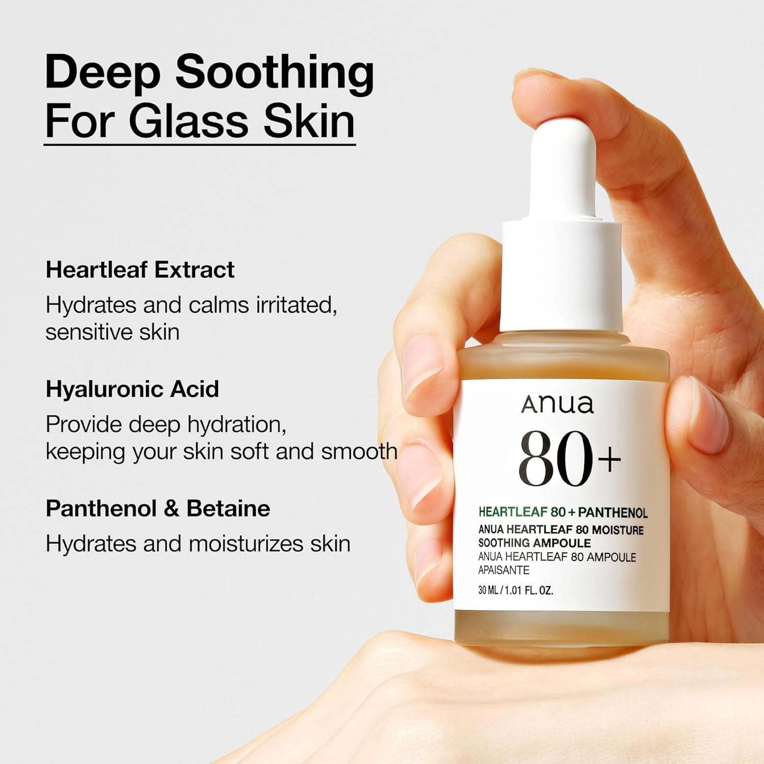 Heartleaf 80 Soothing Ampoule, Hydration Facial Serum for Glass Skin, Panthenol, Hyaluronic Acid, Non-Greasy, Gentle Formula, Lightweight Essence, Vegan, Korean Skin Care