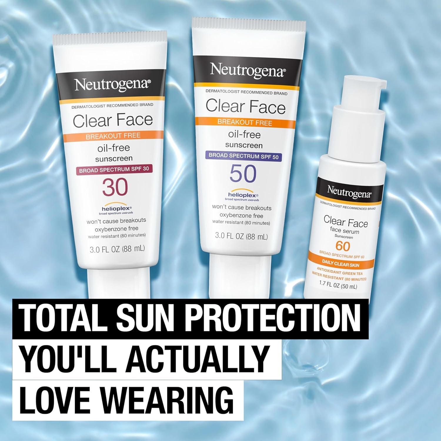 Clear Face Sunscreen Lotion for Acne-Prone Skin, Broad Spectrum SPF 50 Facial Sunscreen for Oily Skin, Oil-, Fragrance- & Oxybenzone-Free Water Resistant Sunscreen
