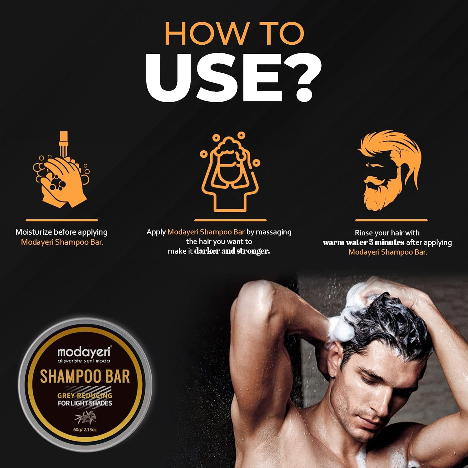 Grey Hair Restoring Solid Shampoo Bar - Bamboo Charcoal Special Treatment to Naturally Darken Gray and White Hair