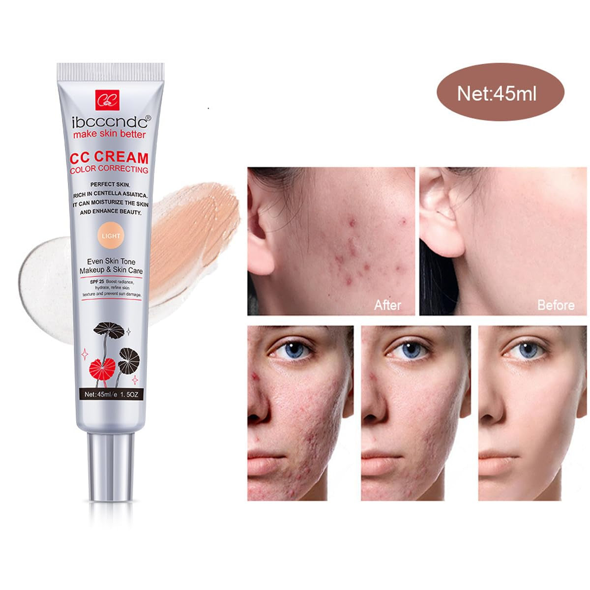 Color Correcting CC Cream with SPF 25,Full-Coverage Foundation,Hydrating Serum,Refine Skin Texture, Avoid Sun Damage 