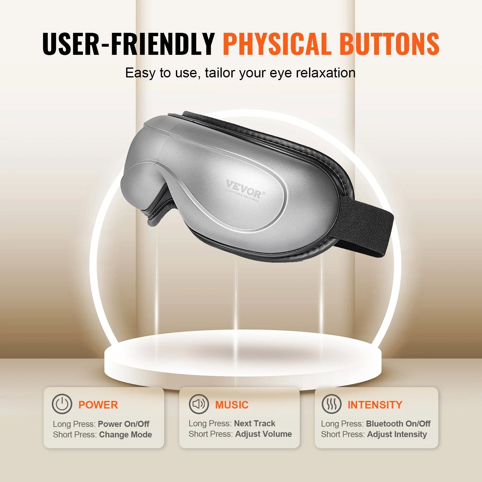 VEVOR Heated Eye Massager Eye Care Device 5 Modes Bluetooth Music 